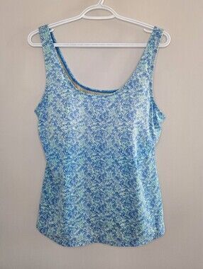 L.L. Bean Blue & Aqua Patterned Scoop Neck Tankini Swim Top - New, Lined Front